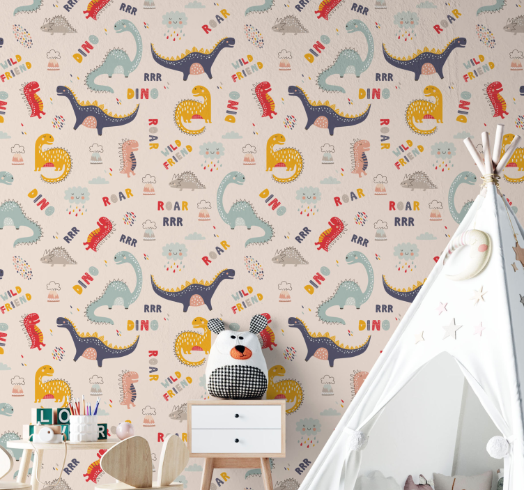 Carta da parati bambini Dinosauri colorati nomi - TenStickers