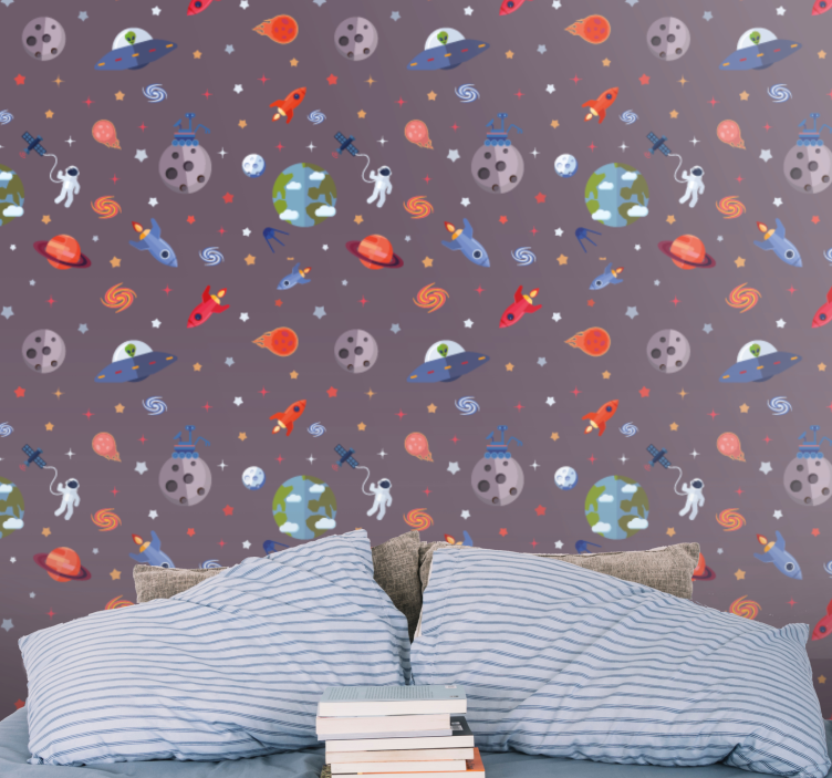 Carta da parati bambini Elementi spaziali con pianeti stelle - TenStickers