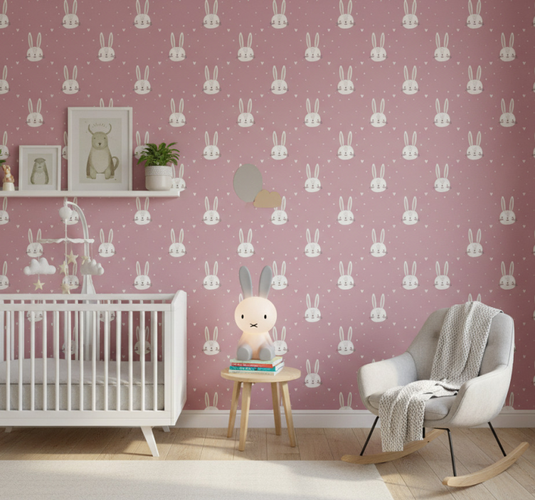 Carta da parati cameretta facce di coniglio baby - TenStickers