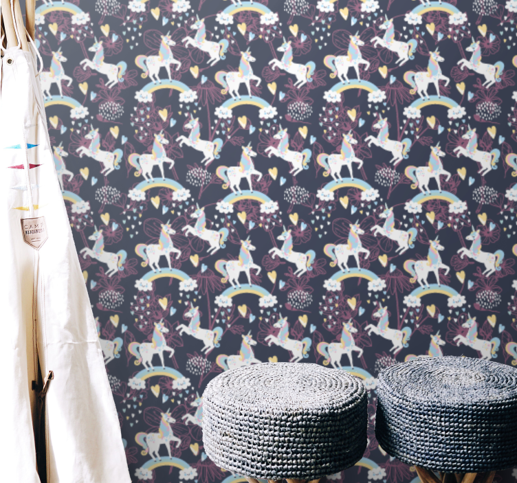 Carta da parati bambini Motivo floreale unicorni rosa - TenStickers