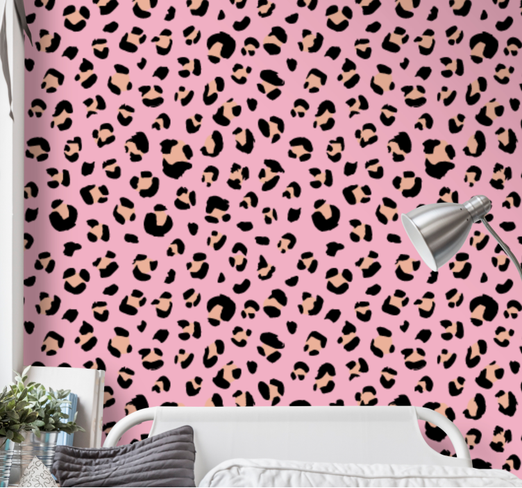 Carta da parati bambini Motivo leopardo acquerello nero e rosa - TenStickers