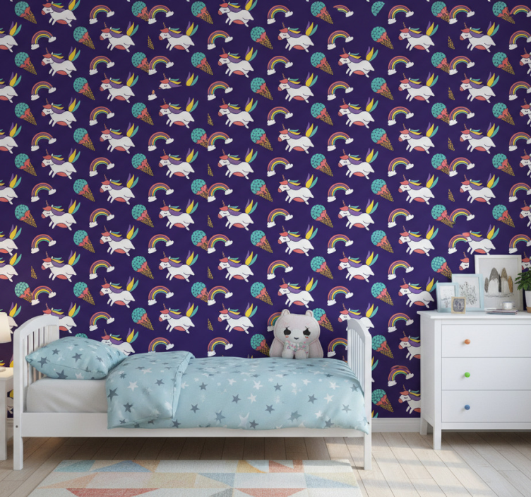 Carta da parati cameretta motivo unicorno disegnato a mano - TenStickers