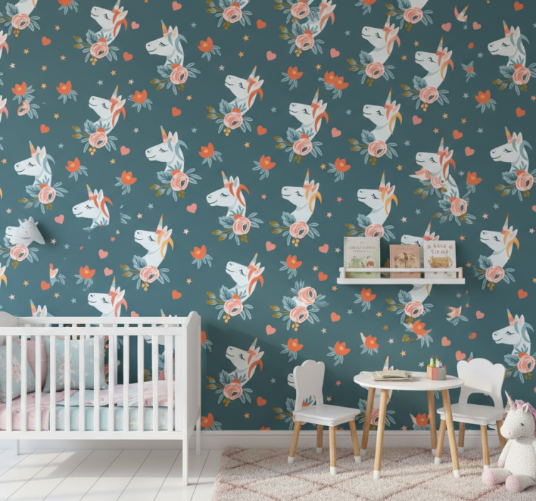 Carta da parati cameretta unicorni blu incantevoli - TenStickers