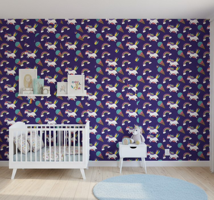 Carta da parati cameretta unicorni e arcobaleni - TenStickers