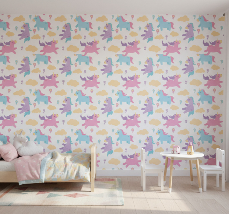 Carta da parati cameretta unicorni e nuvole - TenStickers