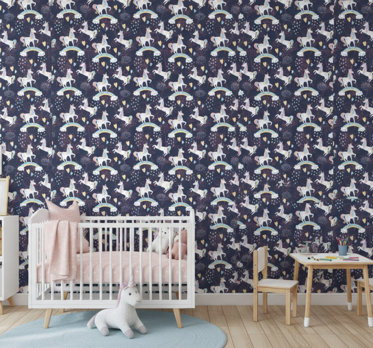 Carta da parati cameretta unicorni rosa floreali - TenStickers