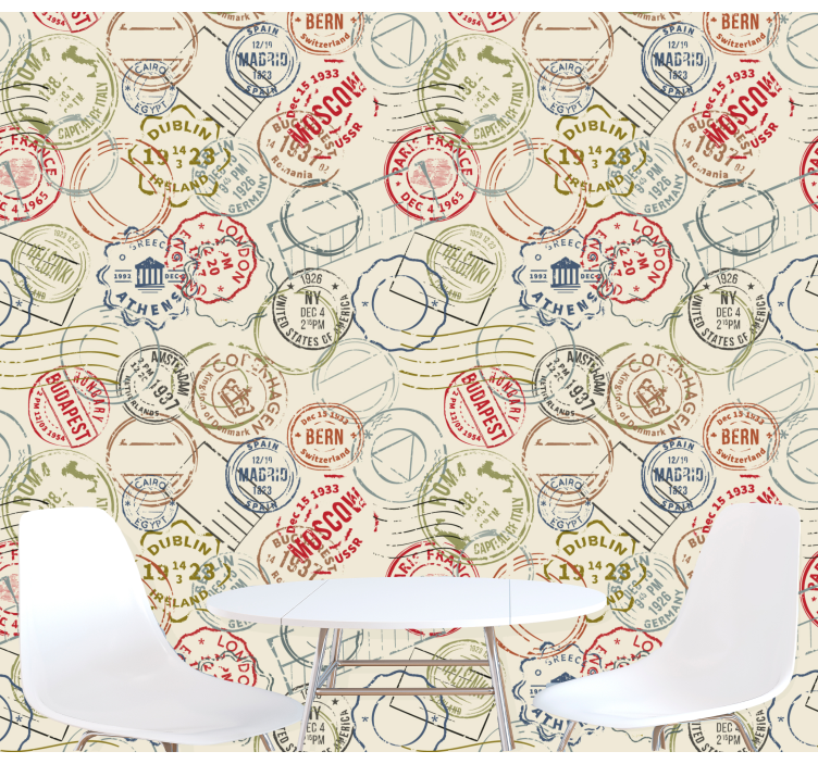 Carta da parati città collage di francobolli di viaggio - TenStickers