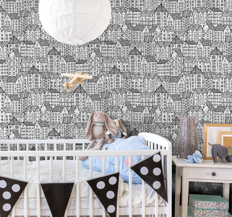 Carta da parati città schizzo urbano monocromatico - TenStickers