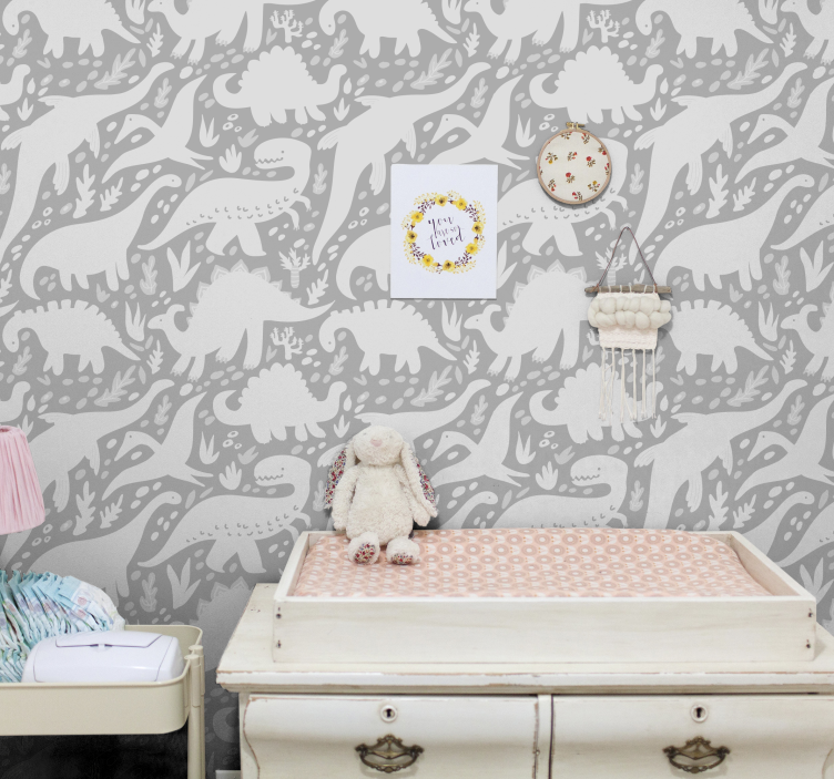 Carta da parati animali Modello bianco di dinosauro - TenStickers