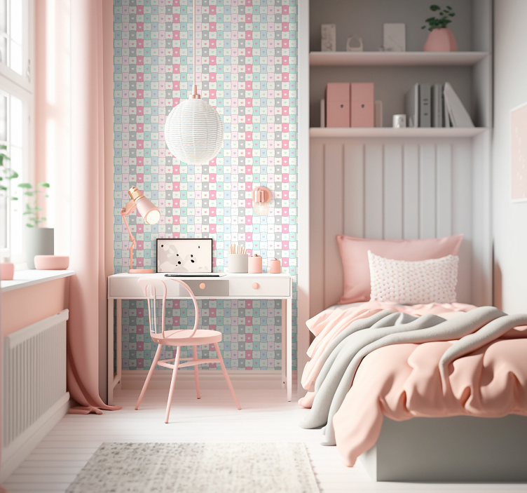 Carta da parati con cuori e quadrati - TenStickers