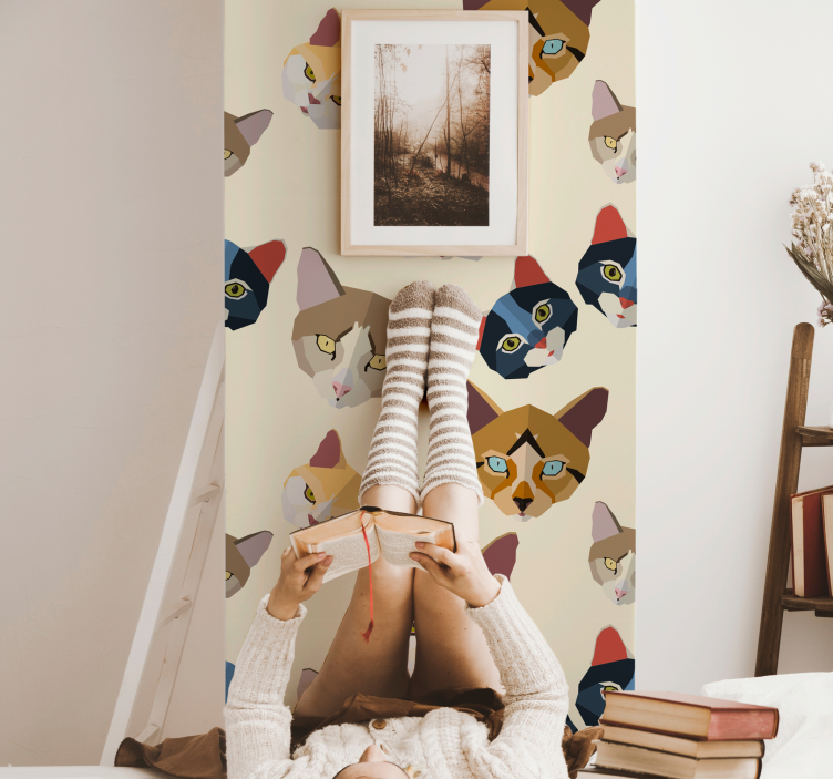 Carta da parati gatti facce geometriche di gatti - TenStickers