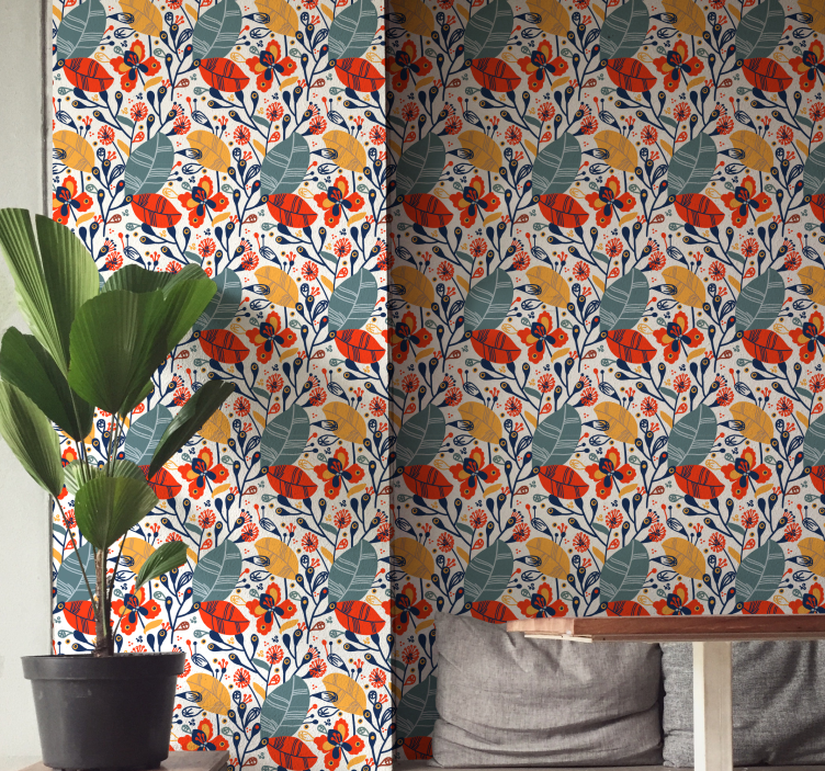 Carta da parati natura disegno floreale delle foglie - TenStickers