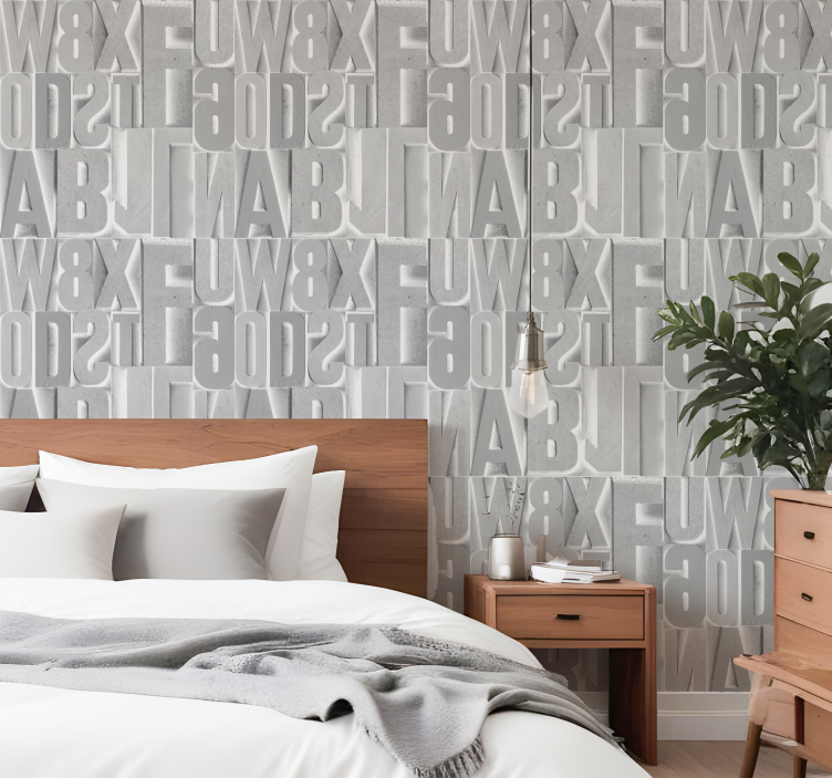 Carta da parati con scritte lettere grigie 3d - TenStickers