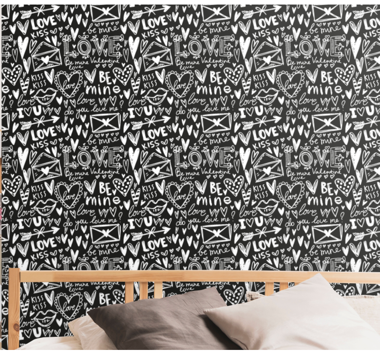 Carta da parati con scritte scarabocchio di san valentino - TenStickers