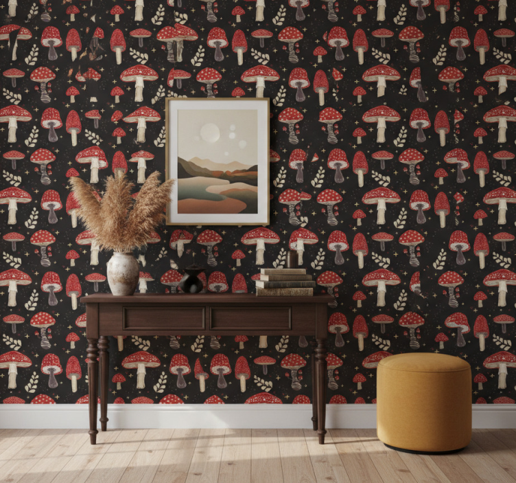 Carta da parati corridoio con motivo funghi - TenStickers