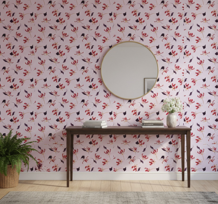 Carta da parati corridoio design floreale giglio rosso - TenStickers