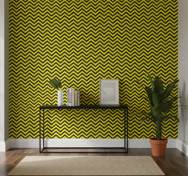 Carta da parati corridoio design zigzag giallo e nero - TenStickers