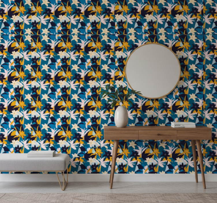 Carta da parati corridoio gigli bianchi su sfondo blu - TenStickers