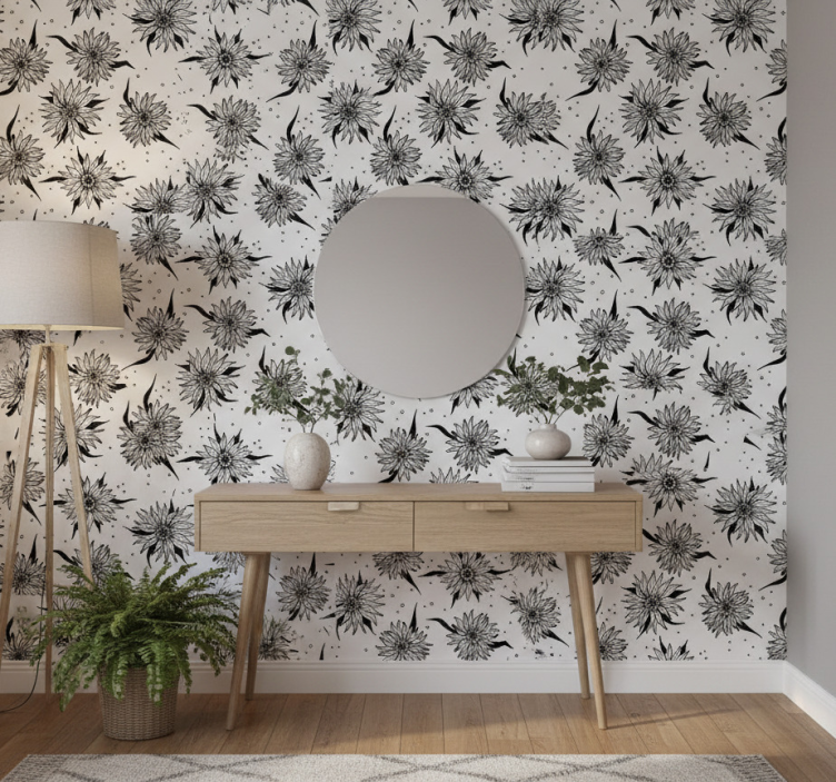 Carta da parati corridoio girasoli bianchi e neri - TenStickers