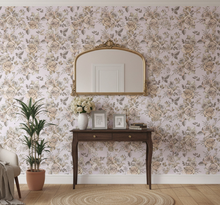 Carta da parati corridoio motivo rose eleganti - TenStickers