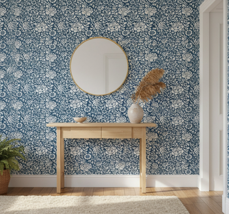 Carta da parati corridoio motivo vintage blu - TenStickers