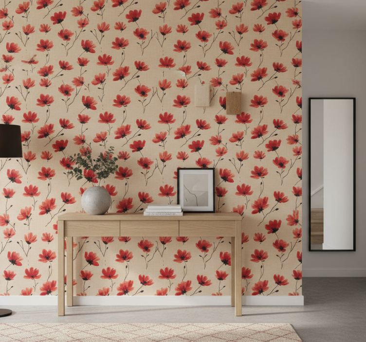 Carta da parati corridoio papaveri rossi acquerello - TenStickers