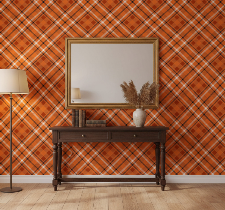 Carta da parati corridoio quadrati arancioni righe marroni - TenStickers