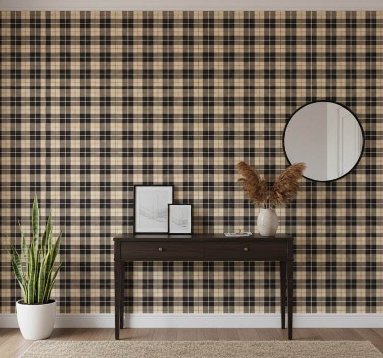 Carta da parati corridoio quadrati beige a righe nere - TenStickers