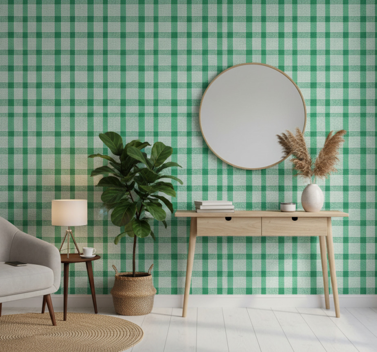 Carta da parati corridoio quadrati verdi e bianchi - TenStickers