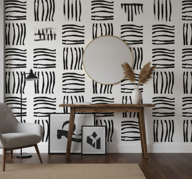 Carta da parati corridoio righe bianche e nere - TenStickers