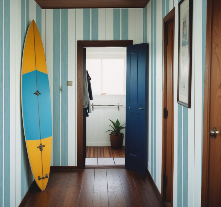 Carta da parati corridoio strisce di tonalità turchesi - TenStickers