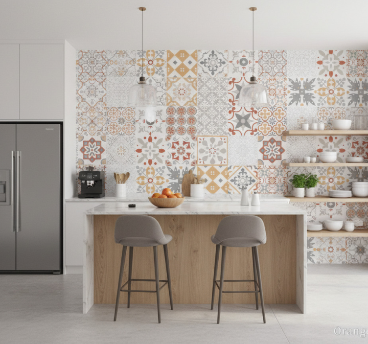 Carta da parati cucina mosaico arancione - TenStickers