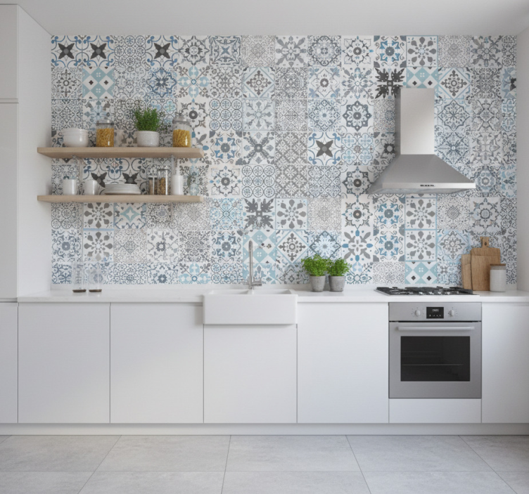 Carta da parati cucina mosaico blu - TenStickers