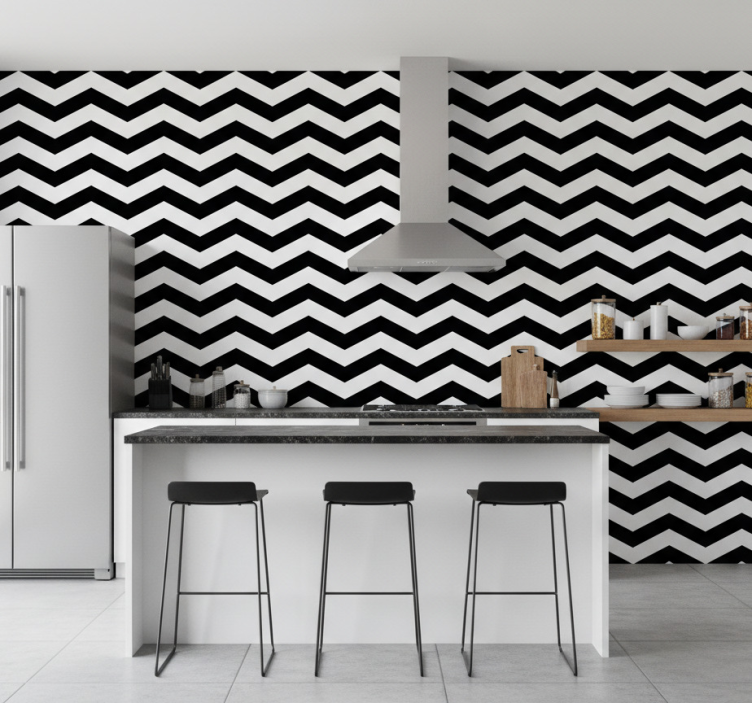 Carta da parati cucina motivo zigzag bianco e nero - TenStickers