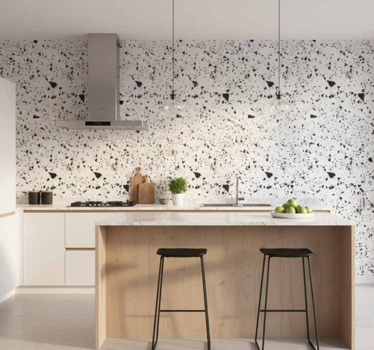 Carta da parati cucina terrazzo grigio bianco nero - TenStickers