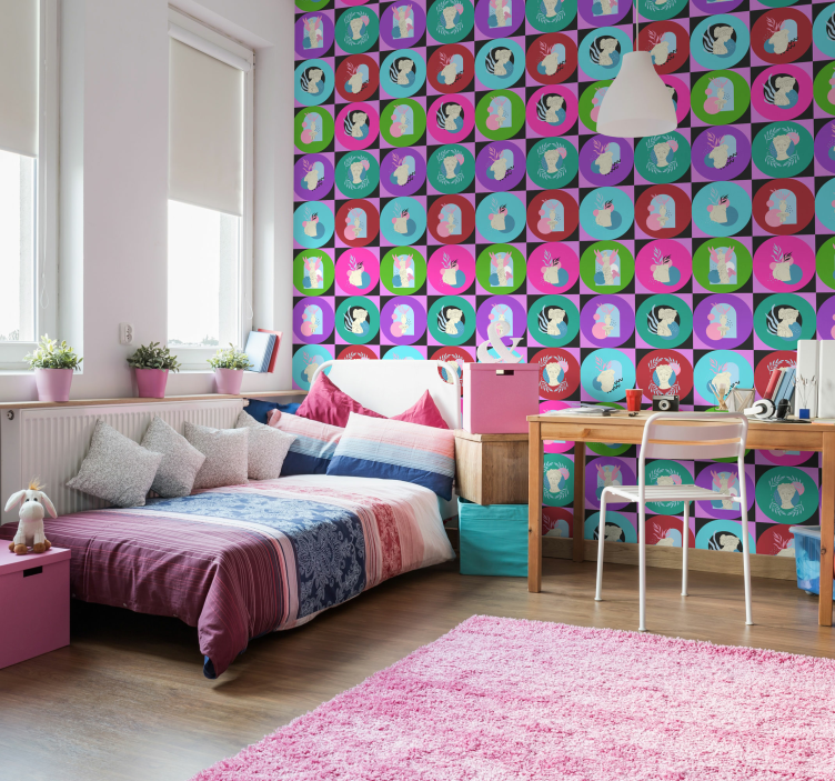 Carta da parati design cerchi e statue greche - TenStickers