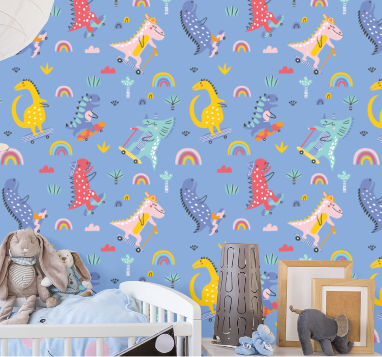 Carta da parati Dinosauri dinosauri pattinatori - TenStickers