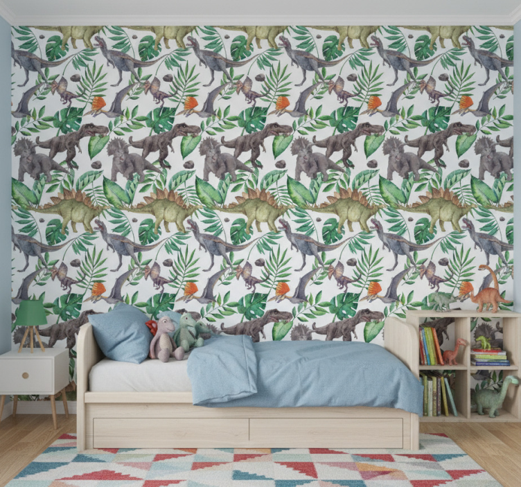 Carta da parati dinosauri motivo acquerello giurassico - TenStickers