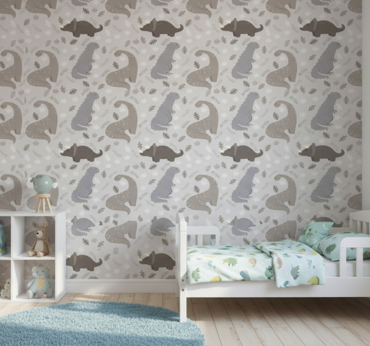 Carta da parati dinosauri motivo grigio - TenStickers