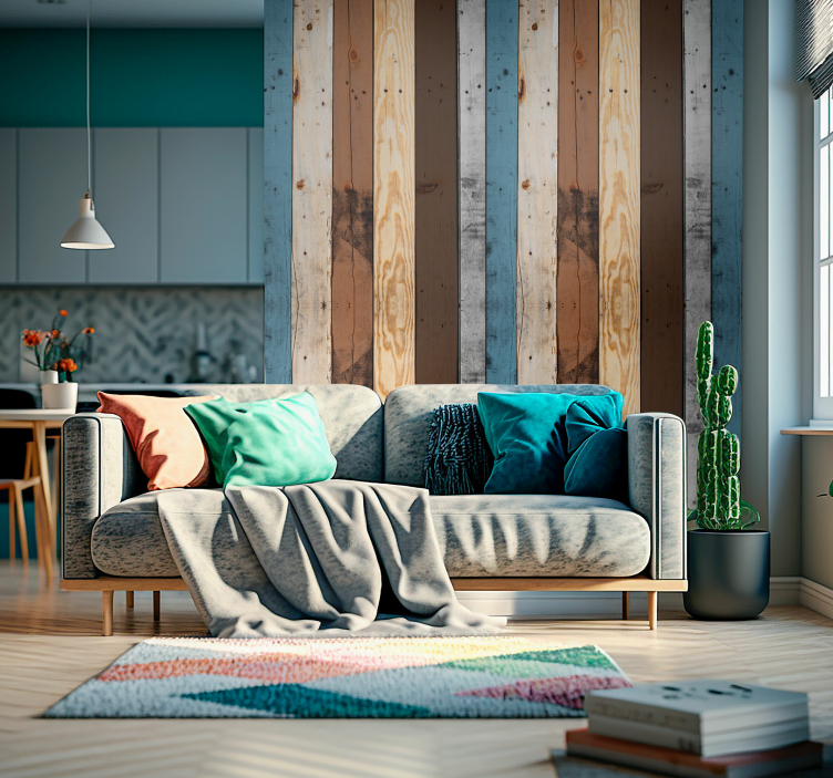 Carta da parati effetto legno tavole colorate - TenStickers