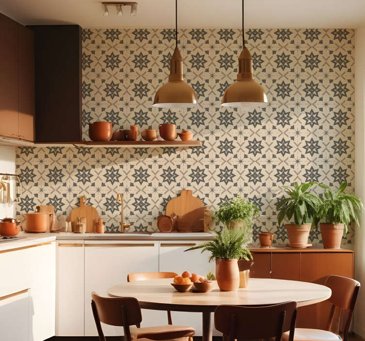 Carta da parati effetto piastrelle design stellato beige - TenStickers