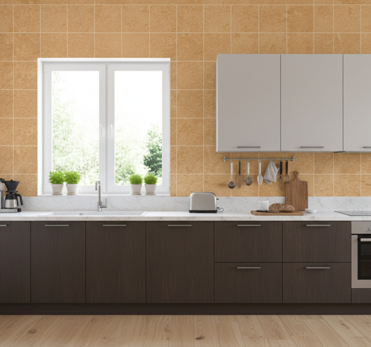 Carta da parati effetto piastrelle quadrati beige chiaro - TenStickers