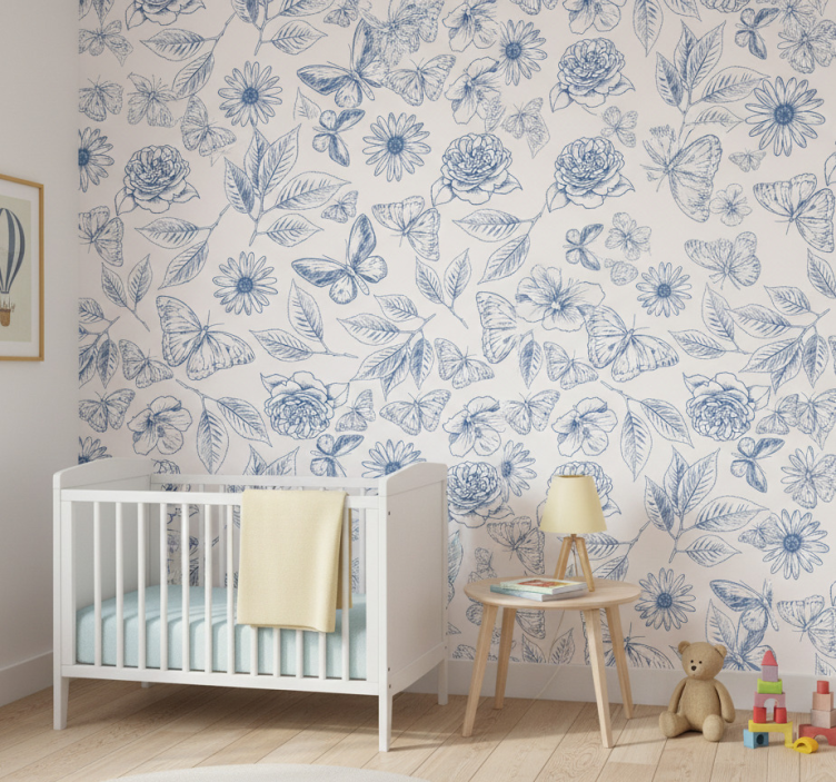 Carta da parati farfalle design floreale - TenStickers