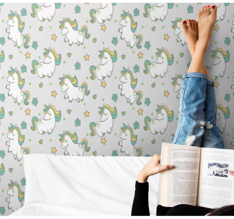 Carta da parati cameretta fantasia di unicorno - TenStickers
