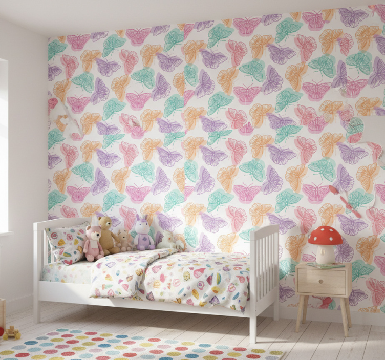 Carta da parati farfalle silhouette colorata - TenStickers