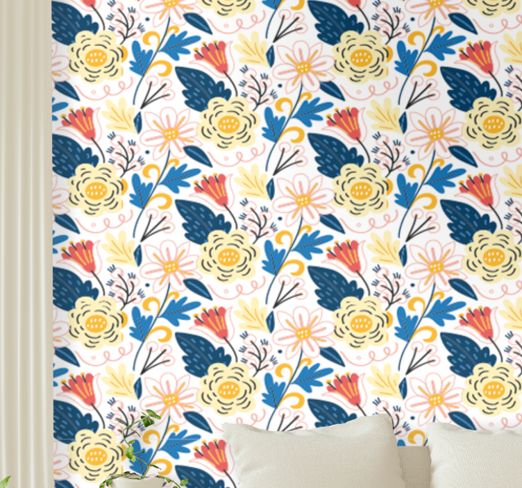 Carta da parati floreale disegno colorato fiorito - TenStickers