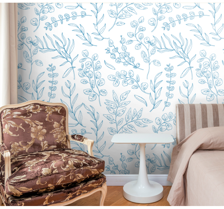 Carta da parati foglie disegno di schizzo floreale - TenStickers