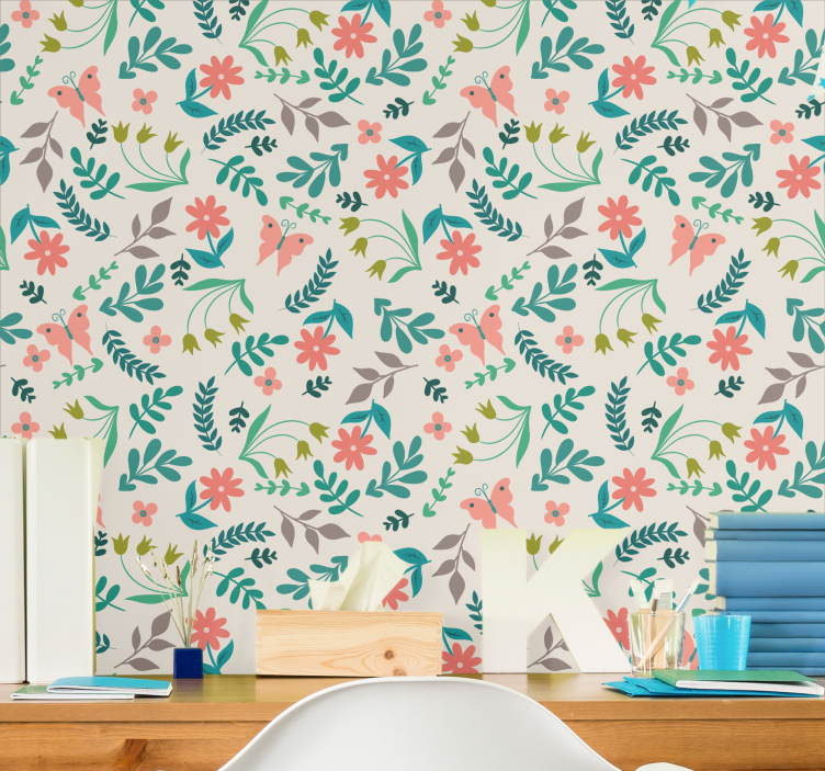 Carta da parati floreale farfalle floreali - TenStickers