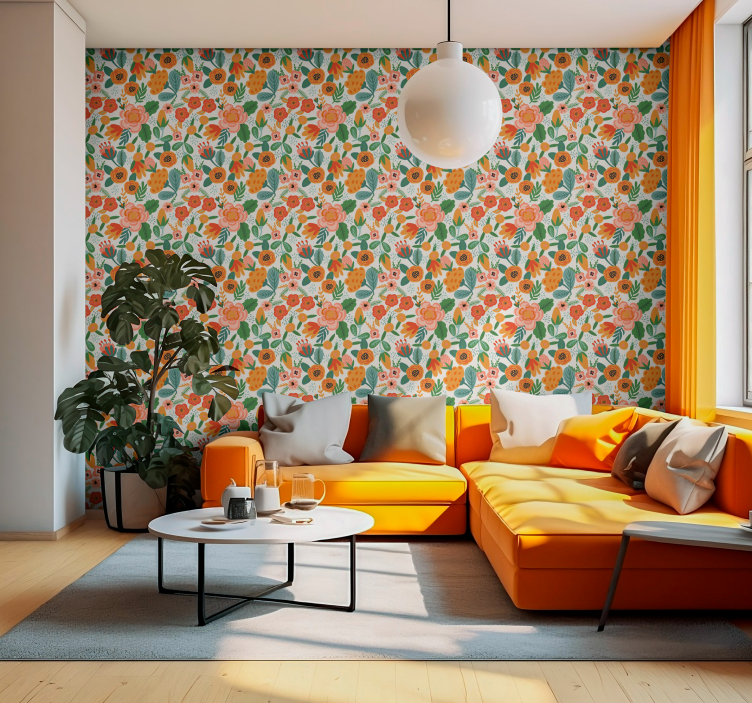 Carta da parati floreale illustrazione floreale - TenStickers