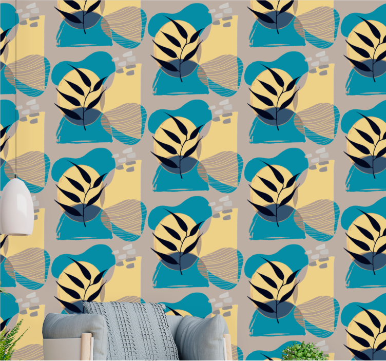 Carta da parati floreale motivo a foglia stilizzata - TenStickers